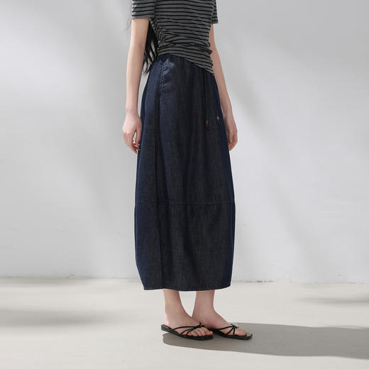 【100棉】三彩2026夏季新款高腰半身裙牛仔裙长裙开叉直筒裙M 商品图2