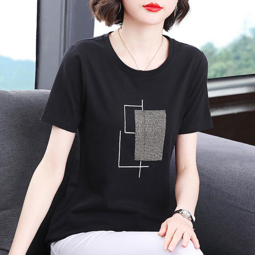 黑色纯棉短袖t恤女夏季新款宽松大码女装夏装圆领中长款上衣百搭 商品图0