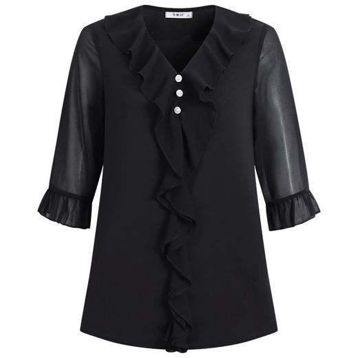 2026新款春季大码雪纺衫女衬衫时尚气质荷叶边小衫女士七分袖衬衣 商品图4