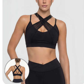 跃牌【菲芬之想】系列网纱交叉舒适瑜伽文胸聚拢透气无钢圈运动内衣高级感训练健身套装