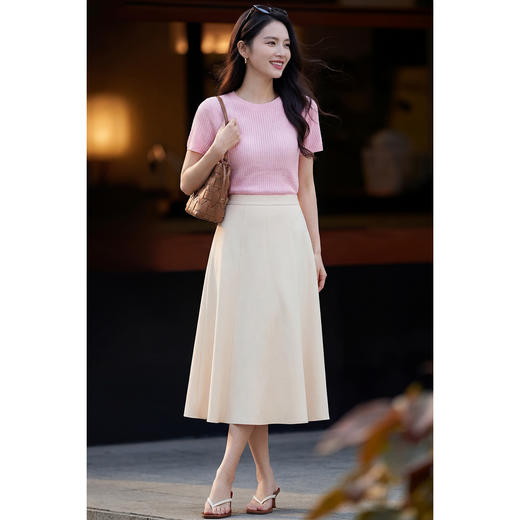 天丝+桑蚕丝混纺 多巴胺穿搭肌理针织衫 米思阳2026夏季新款立体粉色针织短袖基础圆领上衣女 商品图5