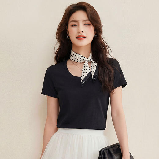 「自j」全新升级【铂金会员119/天猫159/差价40】(02442)洛诗琳慕斯竹节凉感T恤2026夏季新款亲肤显瘦U领短袖上衣 商品图1