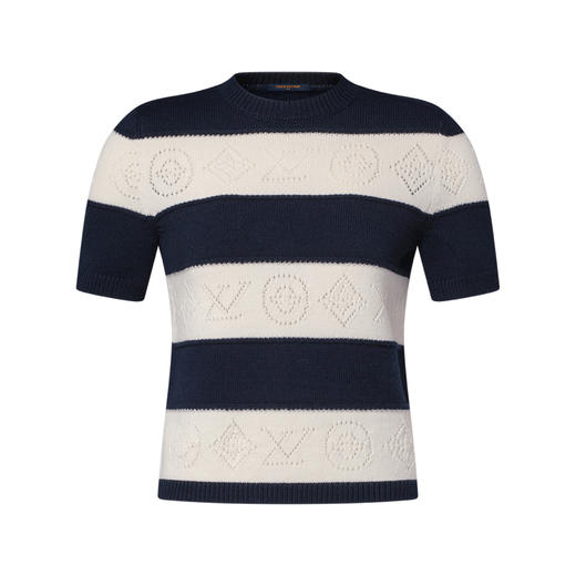 L-S 镂空羊毛羊绒条纹短袖 商品图0