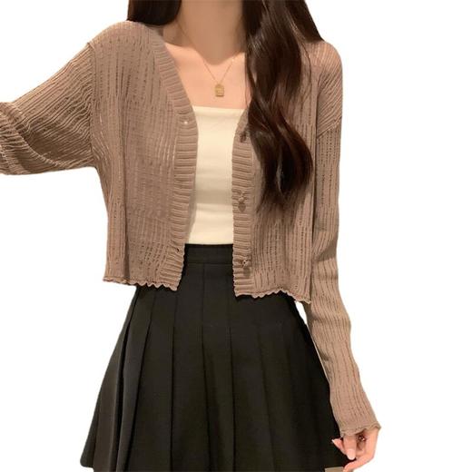 【冰丝防晒透气、木耳边设计显瘦】2026年春秋新款防晒冰丝外搭木耳边针织衫女显瘦高级感开衫短上衣.TA 商品图4