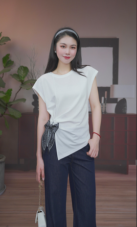 司歌不对称短袖收腰上衣T恤女 T93G3292
