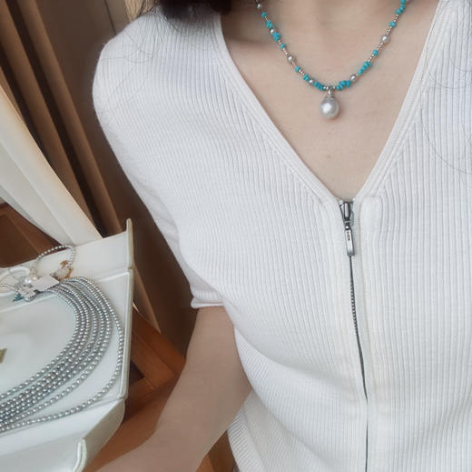 扎克利绿松+纯银+澳白+真多麻色akoya 高标准一串 微瑕主要在澳白背面 设计款完全可接受 性价比好 一秒提气 商品图5