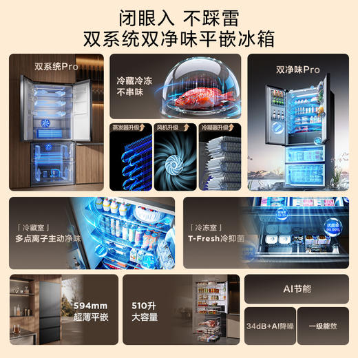 【新品上市】TCL大无界510L法式多门冰箱双系统Pro双净味594mm超薄零嵌冰箱R510T9-DQS 商品图2