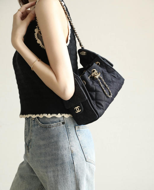 香奈儿 26s春夏 𝟤𝟧𝖬𝗂𝗇𝗂丹宁深牛仔浅金包 商品图7