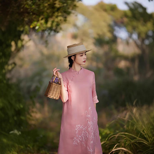 苎麻连衣裙洋气减龄七分袖，立领盘扣改良旗袍裙中长裙TT-96258 商品图1