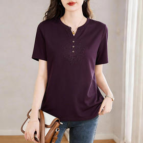 半开襟短袖T恤女夏2026新款大码遮肚藏肉宽松显瘦百搭微胖mm上衣