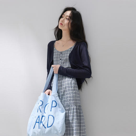 三彩2026夏季新款格纹吊带裙套装针织开衫外套中长裙两件套M 商品图3