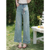 鹿向南「南法假日」毛边蓝色阔腿牛仔裤女夏新款宽松百搭显瘦长裤 商品缩略图1
