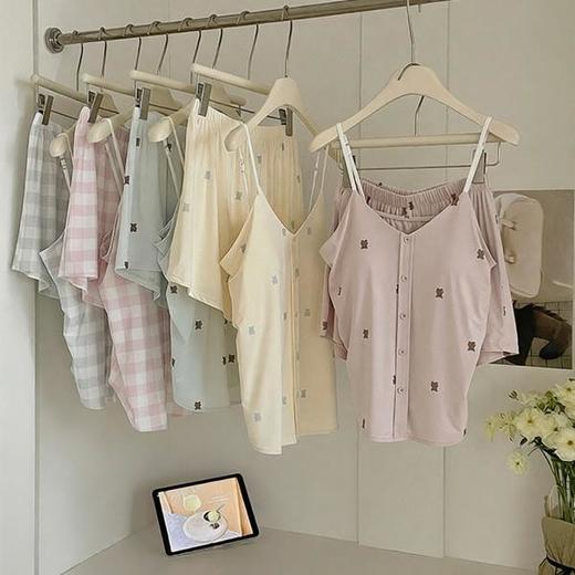 【冰皮带胸垫家居服】夏季女士冰丝凉感吊带睡衣 免穿内衣薄款家居服套装 商品图3