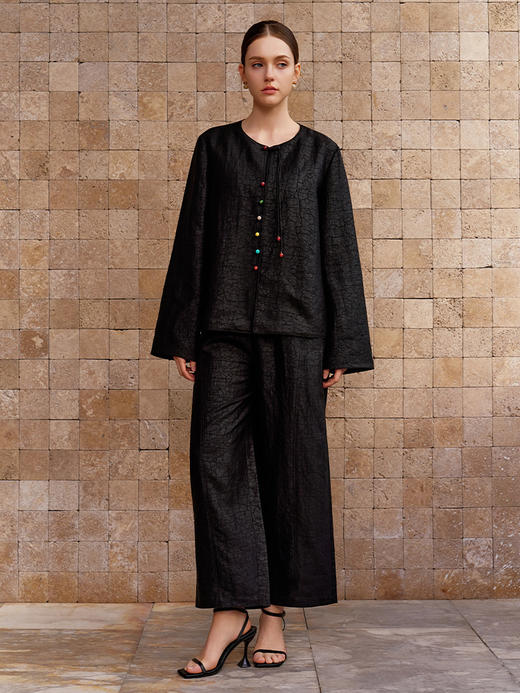 【碎裂纹复古外套】26年春夏新品100%桑蚕丝圆领真丝小外套 商品图1