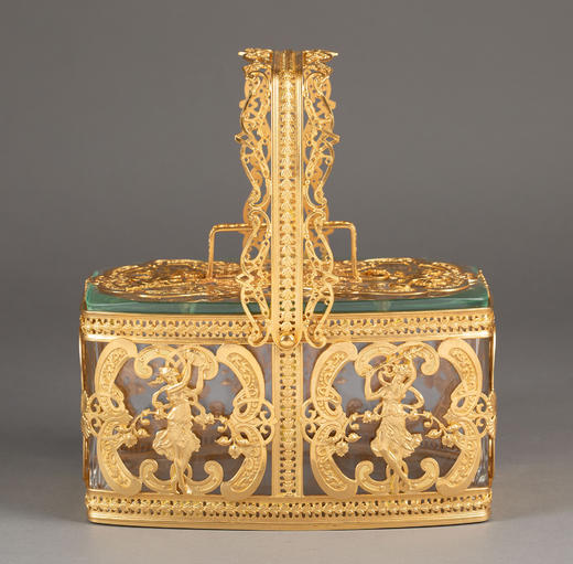 独角鹿西洋古董20世纪法国出品洛可可风格光影乐章主题铜鎏金精雕水晶首饰盒 商品图2