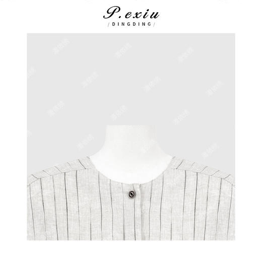 PanYiXiu/潘依绣100%亚麻松弛感撞色竖条纹宽松显瘦圆领短袖衬衫 W-63862 商品图2