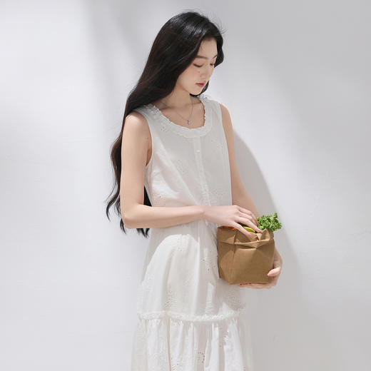 【100棉】三彩2026夏季新款刺绣连衣裙圆领无袖娃娃裙长裙M 商品图2