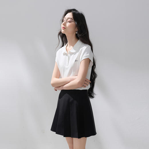 三彩2026夏季新款减龄娃娃领上衣绣花短袖T恤简约套头衫M 商品图3