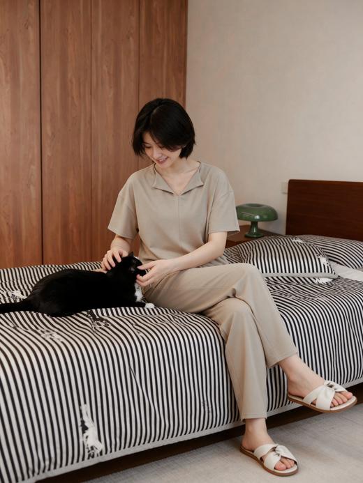 官网1099！内家莱赛尔天丝棉家居服套装 防凸点垂顺丝滑透气凉爽 小翻领短袖女士长裤睡衣睡裤可外穿 商品图4
