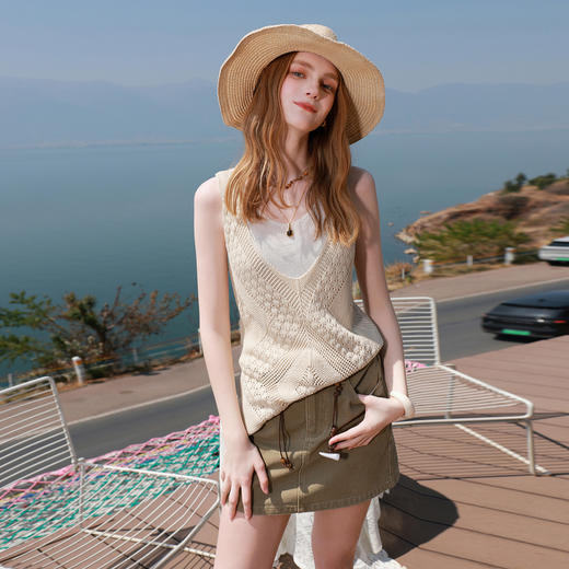 【莱赛尔】三彩2026夏季新款假两件针织衫镂空肌理感毛衫背心M 商品图1