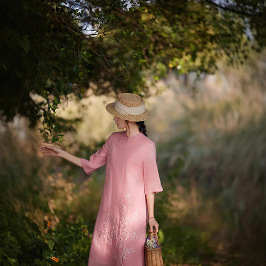 苎麻连衣裙洋气减龄七分袖，立领盘扣改良旗袍裙中长裙TT-96258 商品图2