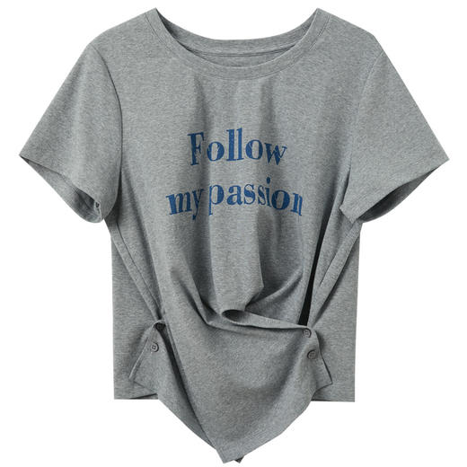 三彩2026夏季新款设计感收腰上衣短款字母印花T恤圆领短袖M 商品图4