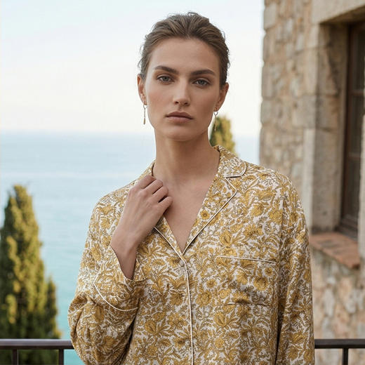 系列英国Liberty桑伯恩进口桑蚕丝宽松落肩上衣衬衫短裤家居服S332TD70南法SJD/soie jardin 商品图2