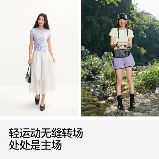 森马短袖T恤女夏季短款抽绳褶皱纯色修身圆领2026新款温柔系衣服 商品图4