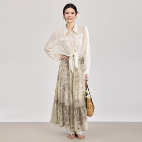 「高货wl」全新升级【铂金会员395/天猫529/差价134】(99158)洛诗琳2026气质度假风天丝醋酸衬衫+复古印花半身裙两件套