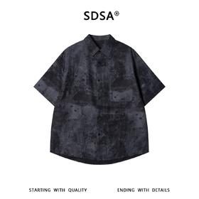 SDSA男装2026新款高贵轻奢新中式扎染水墨设计短袖衬衫百搭时尚