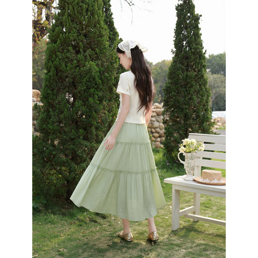 鹿向南「森意清欢」绿色A字半身裙女2026夏季气质艺术感高腰裙子 商品图3