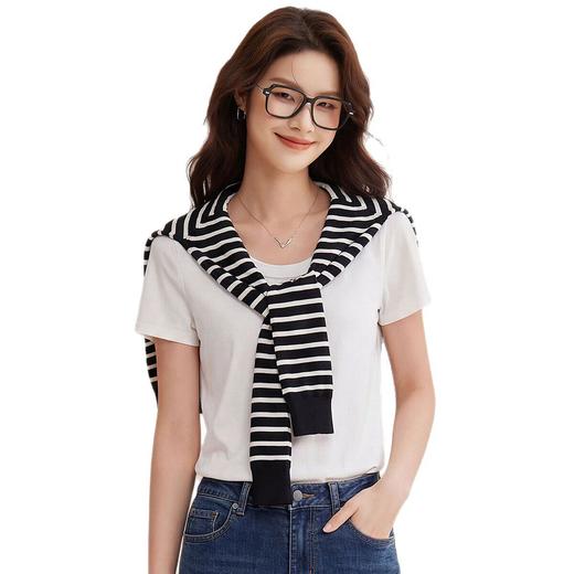 「自j」全新升级【铂金会员119/天猫159/差价40】(02442)洛诗琳慕斯竹节凉感T恤2026夏季新款亲肤显瘦U领短袖上衣 商品图4