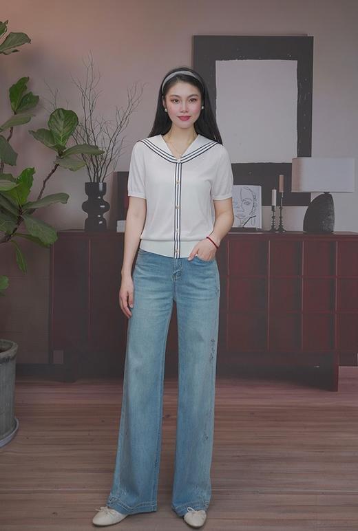 司歌绣花重工阔腿牛仔裤长裤D93G6570 商品图0