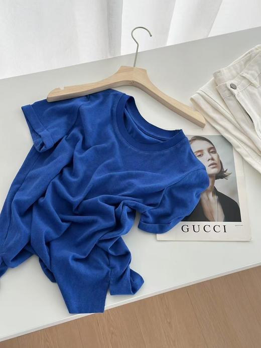 老米优品🎈3-7天。冷白皮天花板！小个子最爱~《克莱因蓝麻棉感短袖T恤》纯正的克莱因蓝，正肩的版型 自带高级感滤镜~ 商品图2