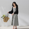 三彩2026夏季新款格纹吊带裙无袖收腰A字裙法式长裙M 商品缩略图3
