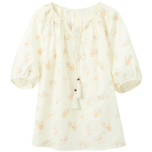 【100棉】三彩2026夏季新款印花绣花小衫宽松系带娃娃衫上衣M 商品图4