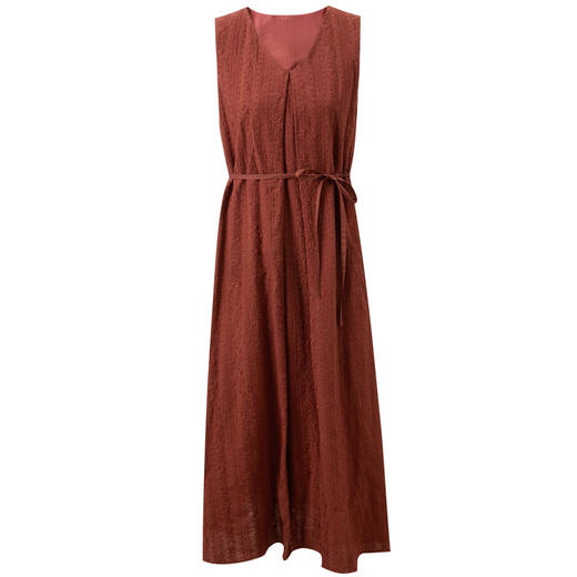 【100棉】三彩2026夏季新款绣花连衣裙无袖V领宽松A字裙长裙M 商品图4