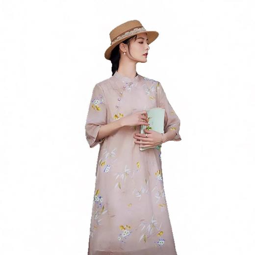 苎麻连衣裙洋气减龄七分袖，立领盘扣印花改良旗袍裙TT-96252 商品图4