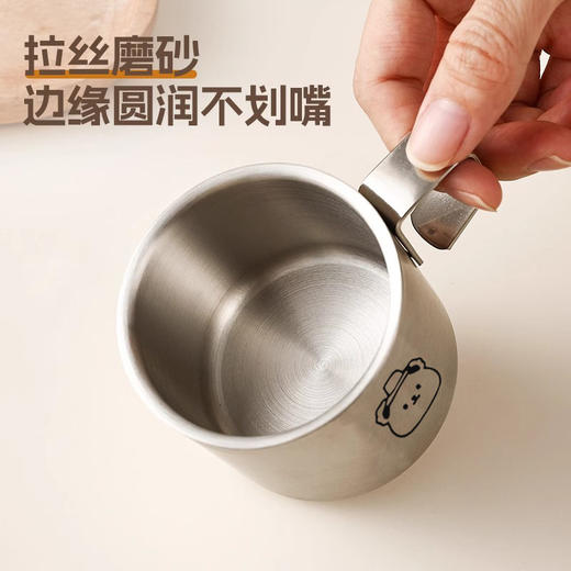 【304抗菌不锈钢材质、双层隔热防烫设计】卡通可爱不锈钢牛奶杯创意双层儿童杯防摔水杯带手柄办公室咖啡杯.TA 商品图3