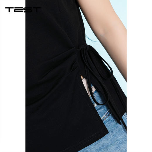 夏上新侧边抽绳收腰短袖修身显瘦设计感T恤1262044 商品图3