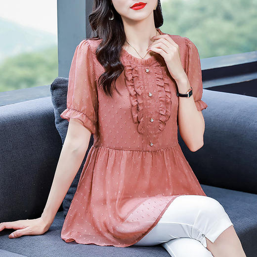 2026夏季新款女短袖遮肚子雪纺衫胖mm中长款宽松大码女装上衣时尚 商品图3