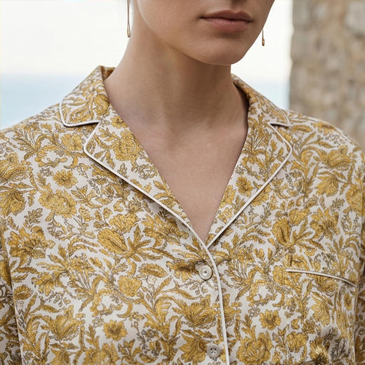 系列英国Liberty桑伯恩进口桑蚕丝宽松落肩上衣衬衫短裤家居服S332TD70南法SJD/soie jardin 商品图5