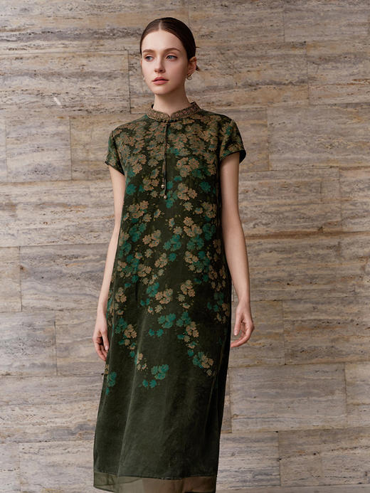 【复古中国风印花真丝裙】26年春夏新品女士100%桑蚕丝中长款裙子 商品图0