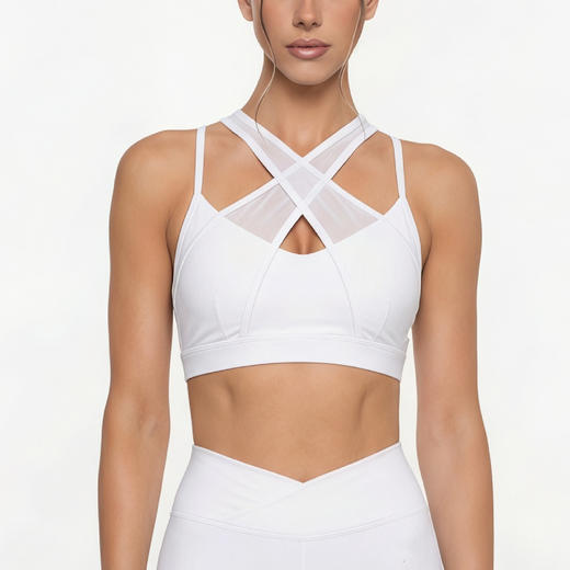 跃牌【菲芬之想】系列网纱交叉舒适瑜伽文胸聚拢透气无钢圈运动内衣高级感训练健身套装 商品图1