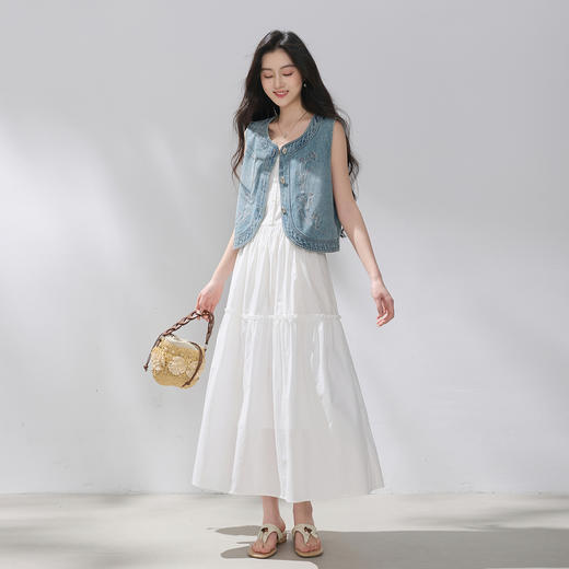 【100棉】三彩2026夏季新款无袖小白裙连衣裙收腰吊带长裙M 商品图1