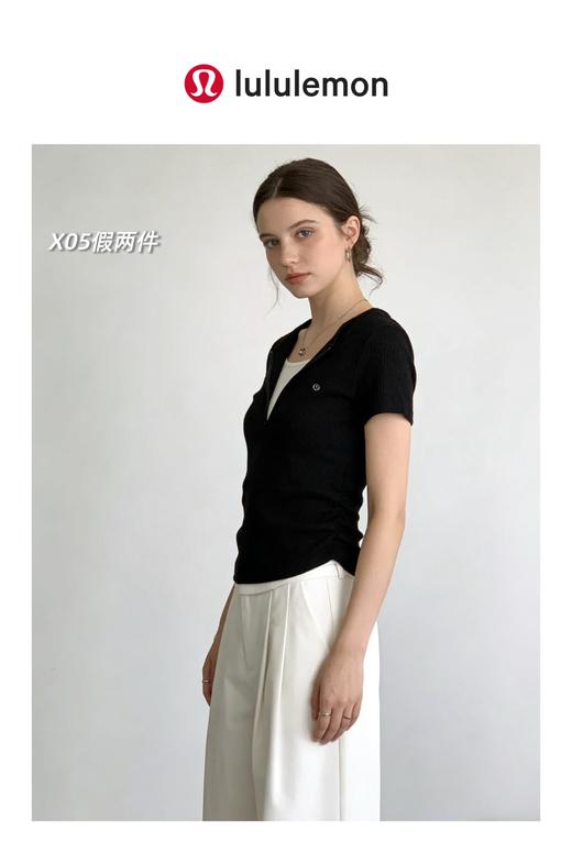 一包2件装，lulu2026夏季新款半拉链假两件褶皱收腰女士短袖T恤 商品图0