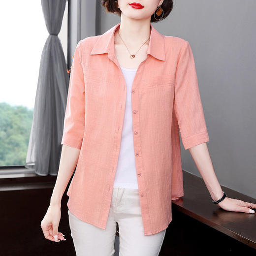 短袖衬衫女上衣纯棉2025夏季女式新款薄款衬衣七分袖休闲女士外套 商品图2