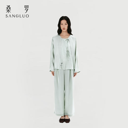 节节高』桑罗轻中式休闲真丝睡衣套装100%桑蚕丝家居服可外穿送礼 商品图3