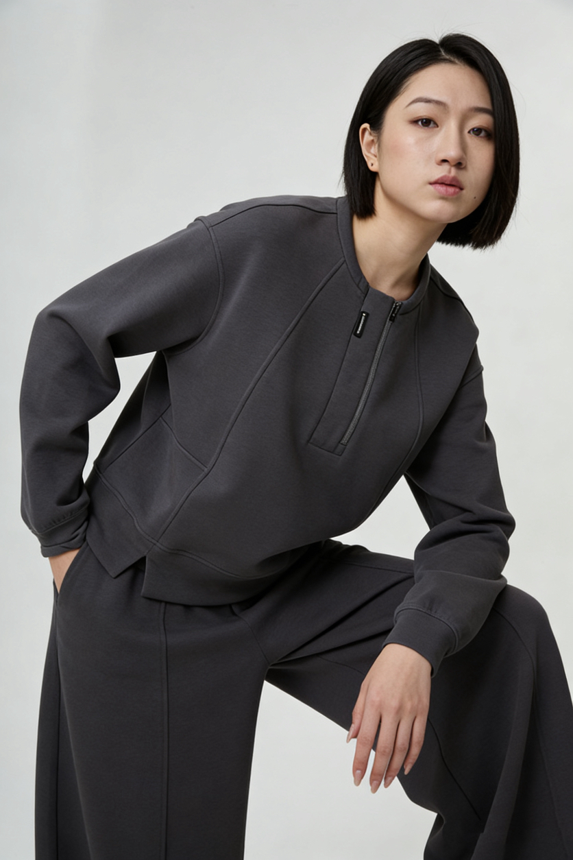 水淼2026春新款拉链圆领针织衫2333