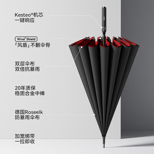ZUODU左都 双层长柄伞 16骨 风吹不翻 加大加厚 三人伞 商品图1
